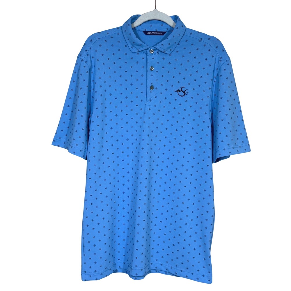 Cutter‎ & Buck Star Print Golf Polo Mens Small Light Blue Spring Creek GC Logo